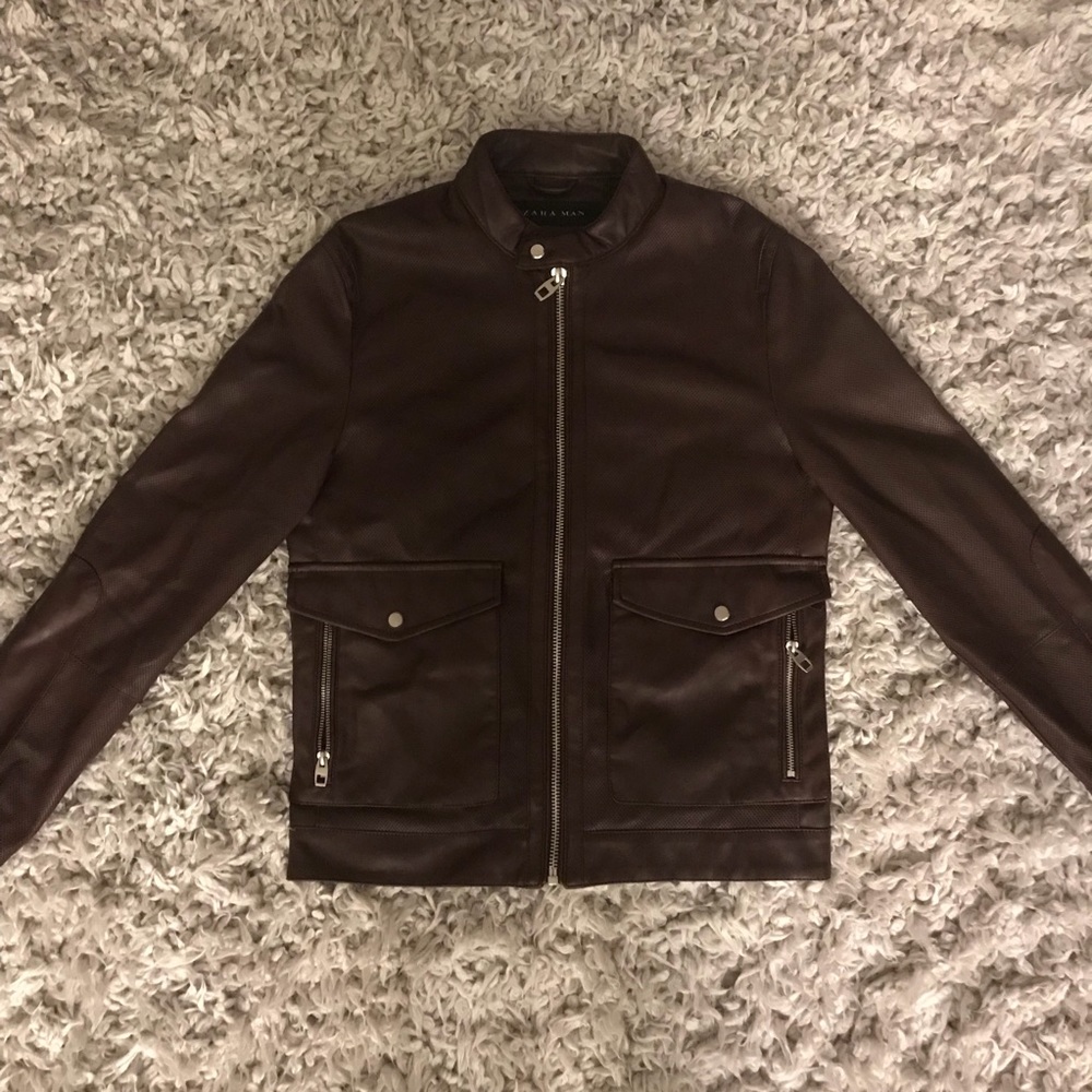 ZARA MEN Maroon Leather Jacket (Size Small)
